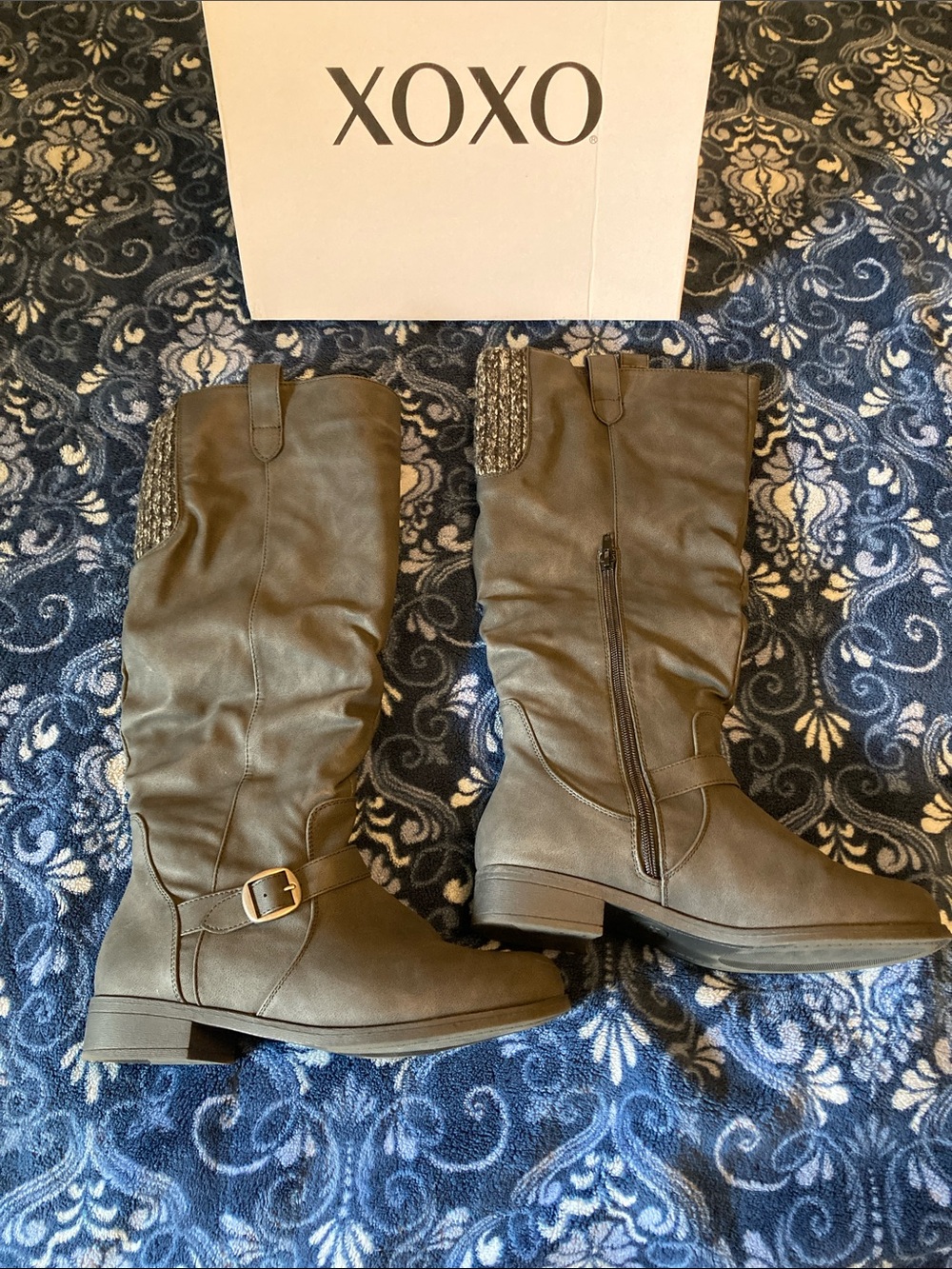 XOXO Women's gray Mid-Calf Buckle Riding Boots